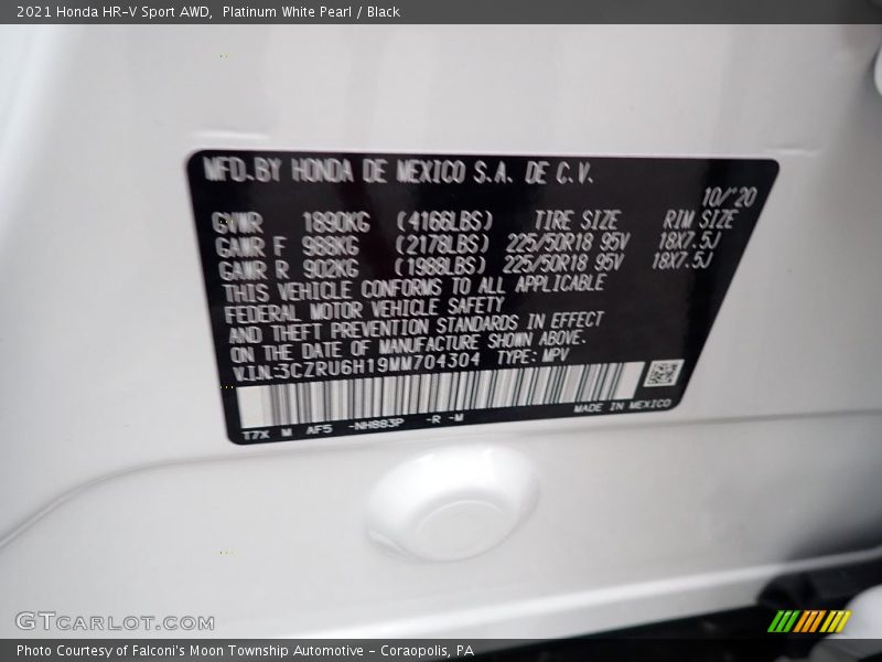 Platinum White Pearl / Black 2021 Honda HR-V Sport AWD