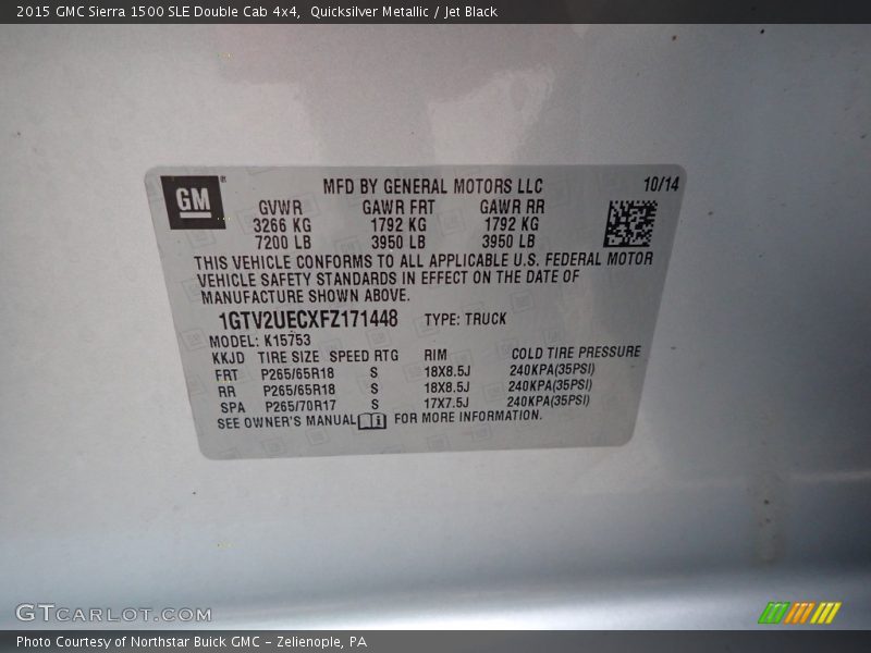 Quicksilver Metallic / Jet Black 2015 GMC Sierra 1500 SLE Double Cab 4x4