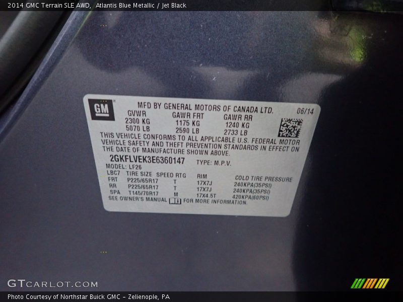 Atlantis Blue Metallic / Jet Black 2014 GMC Terrain SLE AWD