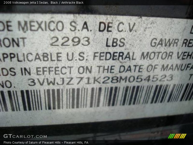 Black / Anthracite Black 2008 Volkswagen Jetta S Sedan