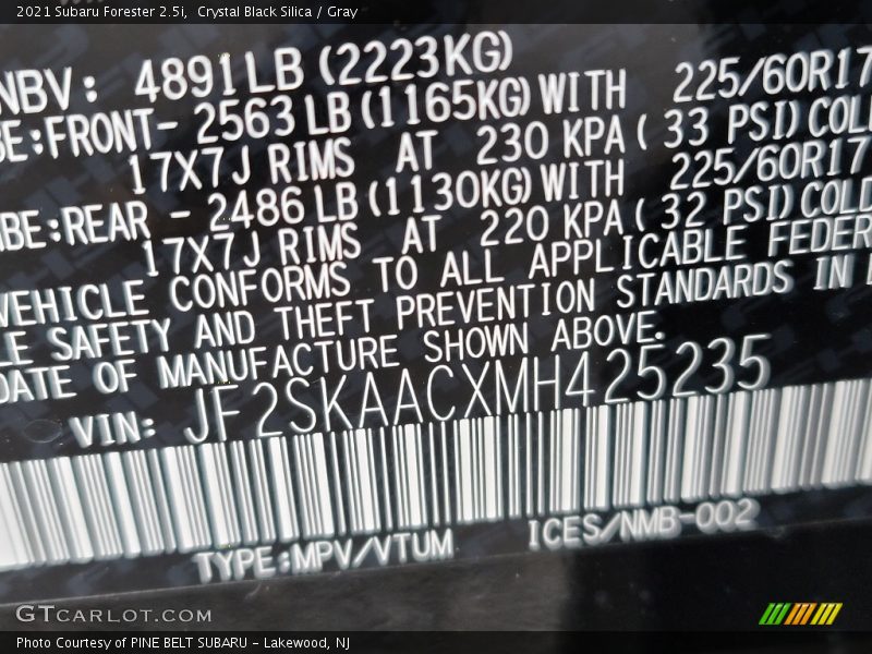 Crystal Black Silica / Gray 2021 Subaru Forester 2.5i