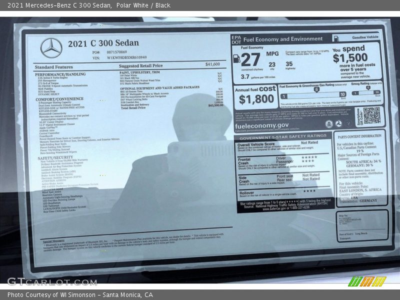  2021 C 300 Sedan Window Sticker