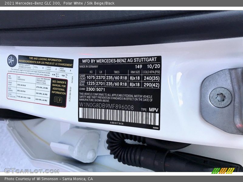2021 GLC 300 Polar White Color Code 149