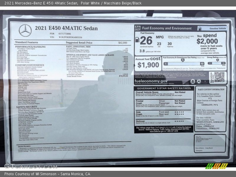  2021 E 450 4Matic Sedan Window Sticker