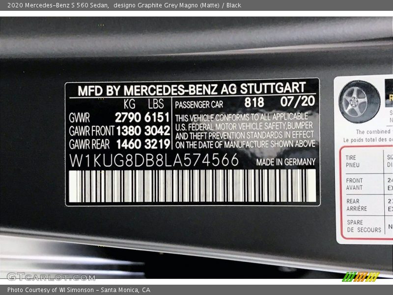 2020 S 560 Sedan designo Graphite Grey Magno (Matte) Color Code 818