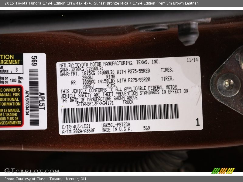 Sunset Bronze Mica / 1794 Edition Premium Brown Leather 2015 Toyota Tundra 1794 Edition CrewMax 4x4