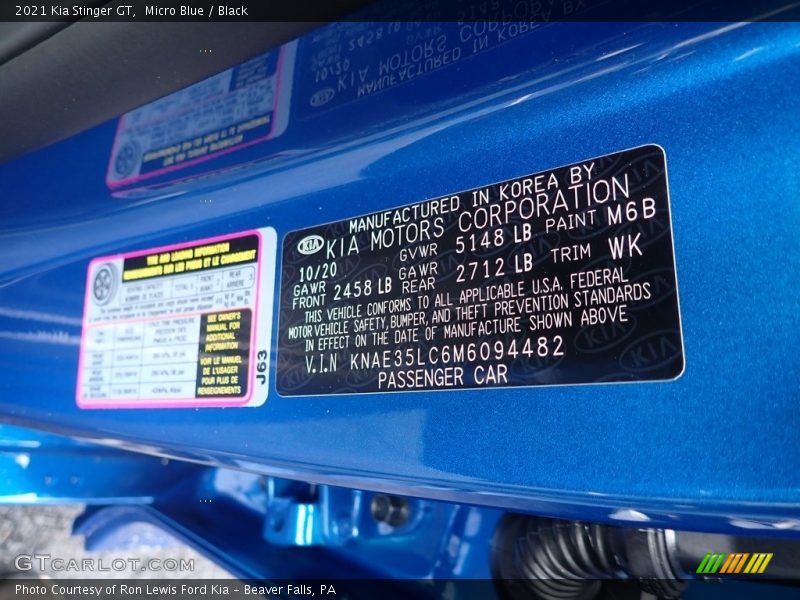 2021 Stinger GT Micro Blue Color Code M6B
