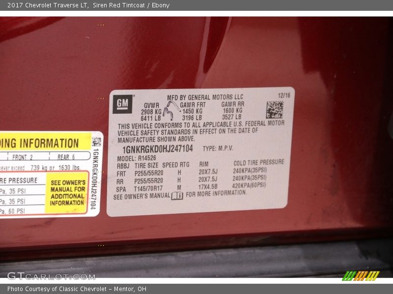 Siren Red Tintcoat / Ebony 2017 Chevrolet Traverse LT