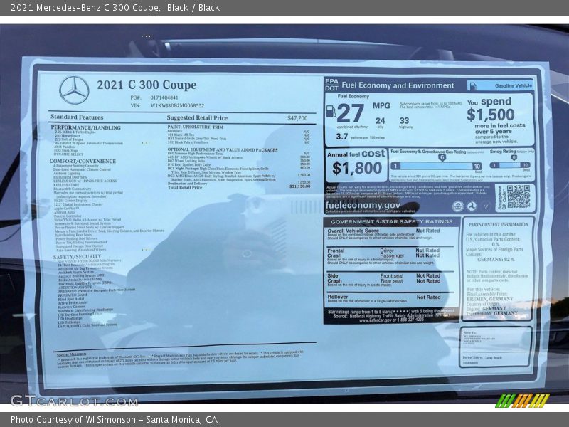  2021 C 300 Coupe Window Sticker