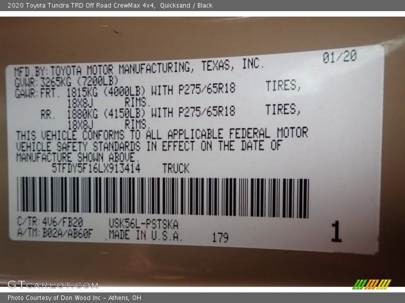 Quicksand / Black 2020 Toyota Tundra TRD Off Road CrewMax 4x4