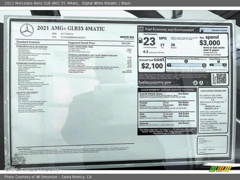  2021 GLB AMG 35 4Matic Window Sticker