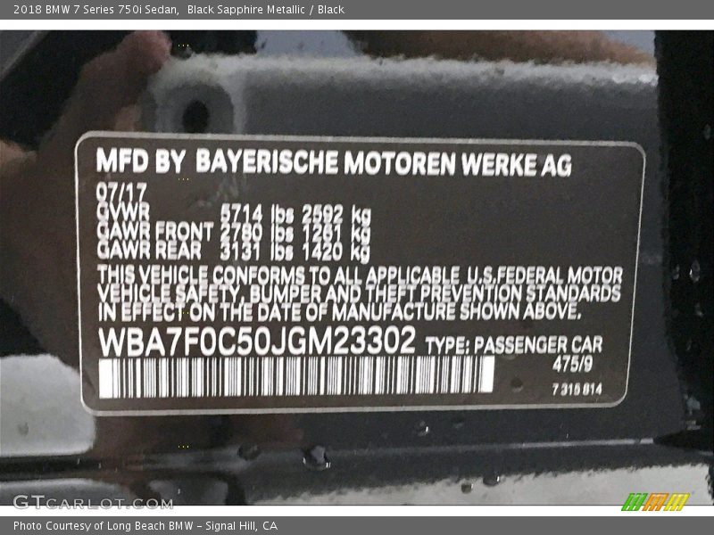 Black Sapphire Metallic / Black 2018 BMW 7 Series 750i Sedan