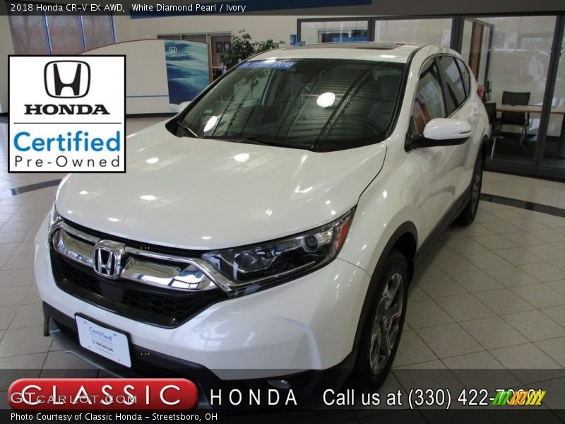 White Diamond Pearl / Ivory 2018 Honda CR-V EX AWD