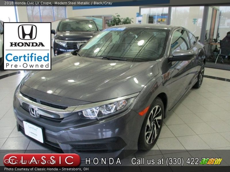 Modern Steel Metallic / Black/Gray 2018 Honda Civic LX Coupe