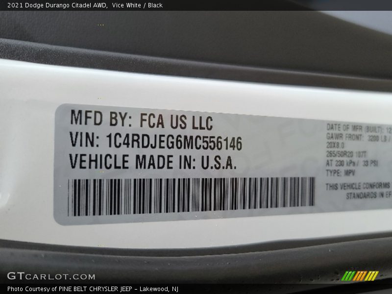 Vice White / Black 2021 Dodge Durango Citadel AWD
