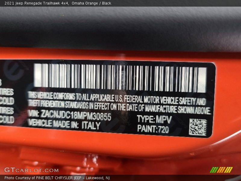 2021 Renegade Trailhawk 4x4 Omaha Orange Color Code 720