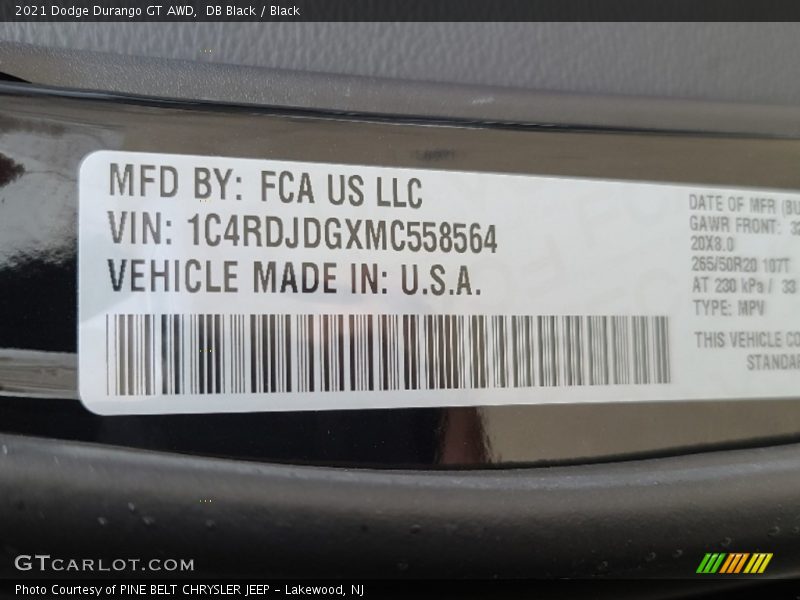 DB Black / Black 2021 Dodge Durango GT AWD