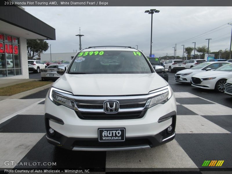 White Diamond Pearl / Beige 2019 Honda Pilot Touring AWD