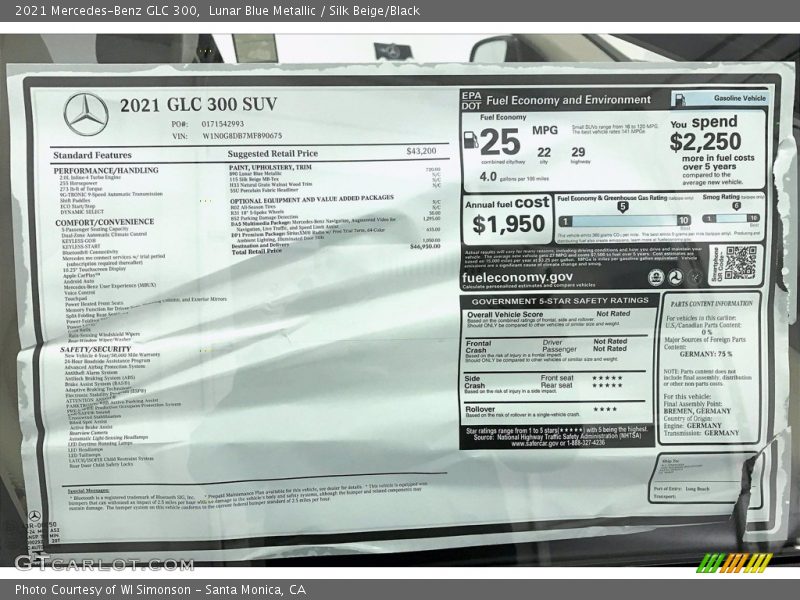  2021 GLC 300 Window Sticker