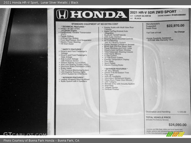 Lunar Silver Metallic / Black 2021 Honda HR-V Sport