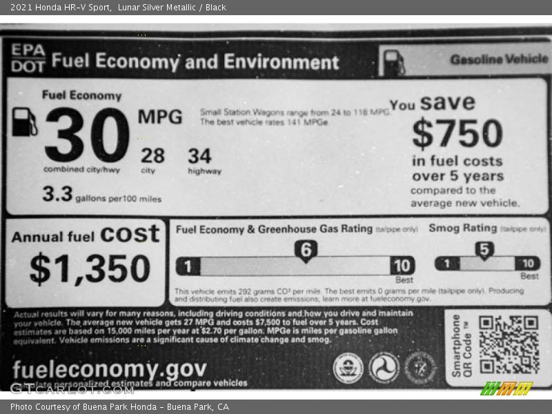 Lunar Silver Metallic / Black 2021 Honda HR-V Sport