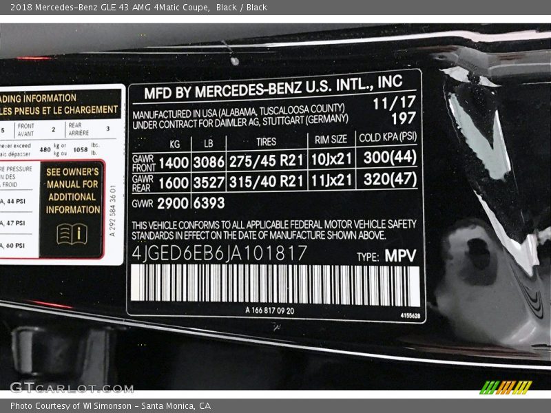 Black / Black 2018 Mercedes-Benz GLE 43 AMG 4Matic Coupe