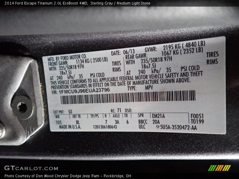 Sterling Gray / Medium Light Stone 2014 Ford Escape Titanium 2.0L EcoBoost 4WD