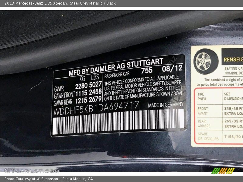 Steel Grey Metallic / Black 2013 Mercedes-Benz E 350 Sedan