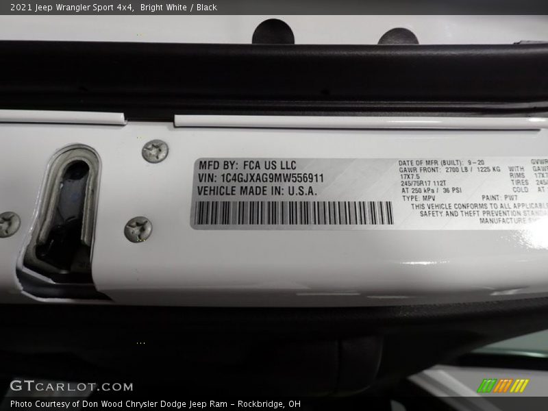 Bright White / Black 2021 Jeep Wrangler Sport 4x4