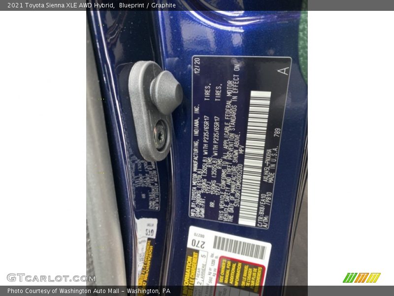 Blueprint / Graphite 2021 Toyota Sienna XLE AWD Hybrid