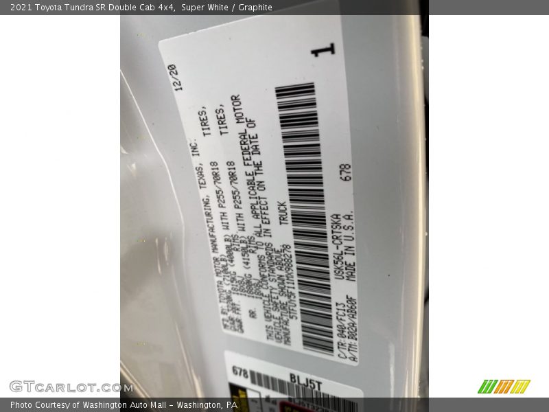 2021 Tundra SR Double Cab 4x4 Super White Color Code 040