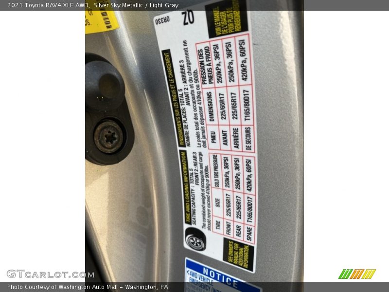 Silver Sky Metallic / Light Gray 2021 Toyota RAV4 XLE AWD