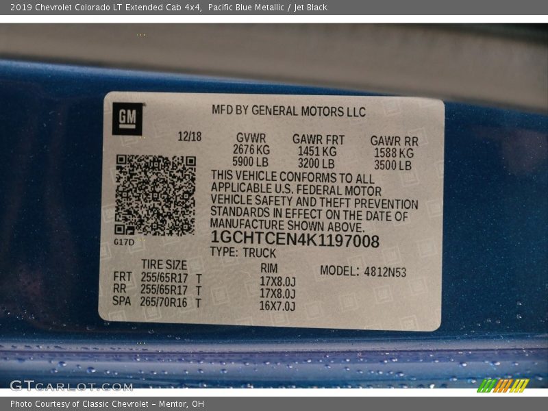 Pacific Blue Metallic / Jet Black 2019 Chevrolet Colorado LT Extended Cab 4x4