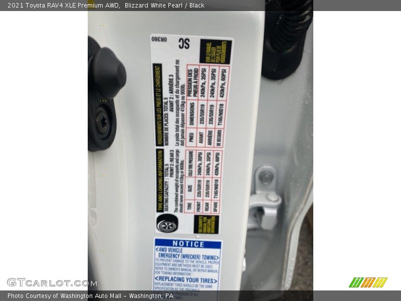 Blizzard White Pearl / Black 2021 Toyota RAV4 XLE Premium AWD