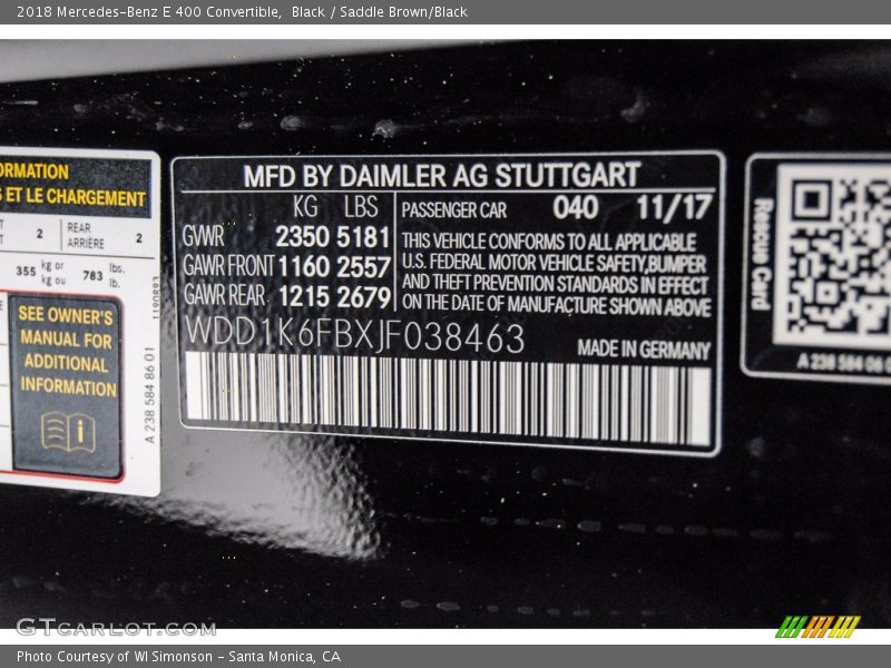 Black / Saddle Brown/Black 2018 Mercedes-Benz E 400 Convertible