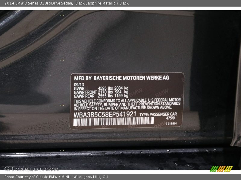 Black Sapphire Metallic / Black 2014 BMW 3 Series 328i xDrive Sedan