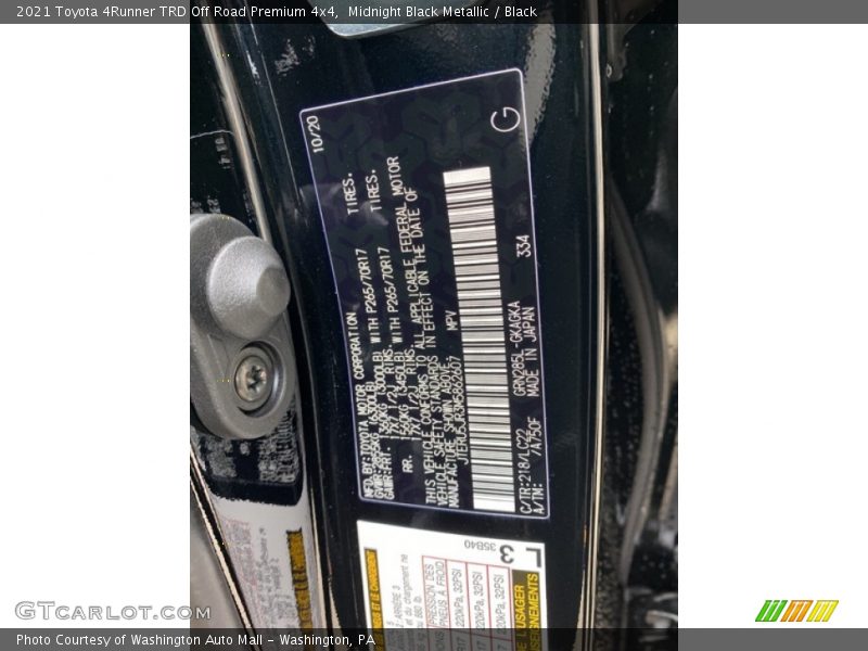Midnight Black Metallic / Black 2021 Toyota 4Runner TRD Off Road Premium 4x4
