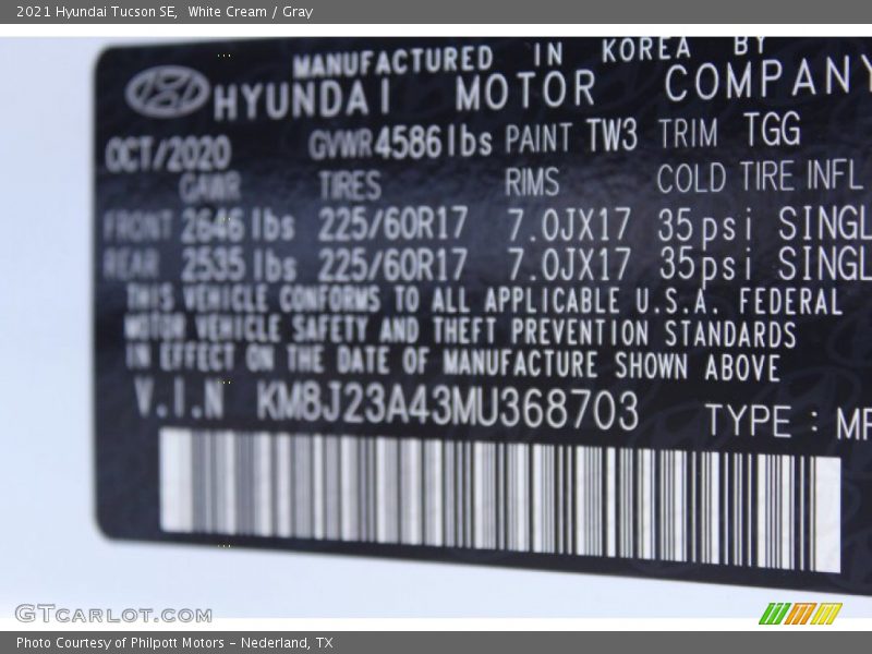 White Cream / Gray 2021 Hyundai Tucson SE