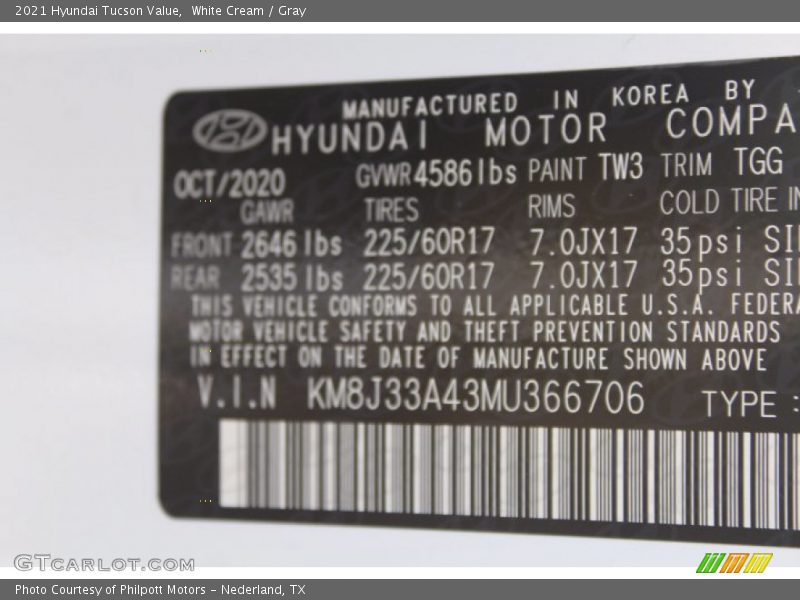 White Cream / Gray 2021 Hyundai Tucson Value