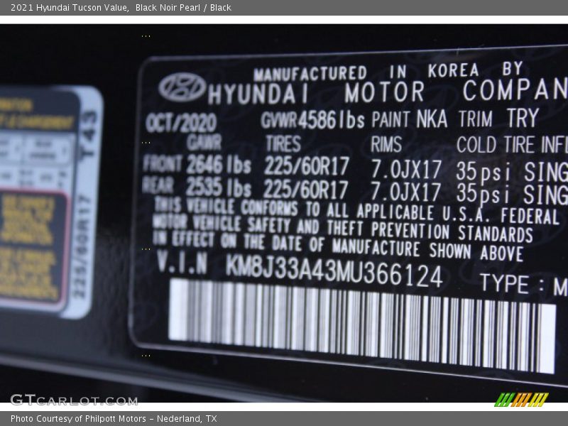 Black Noir Pearl / Black 2021 Hyundai Tucson Value