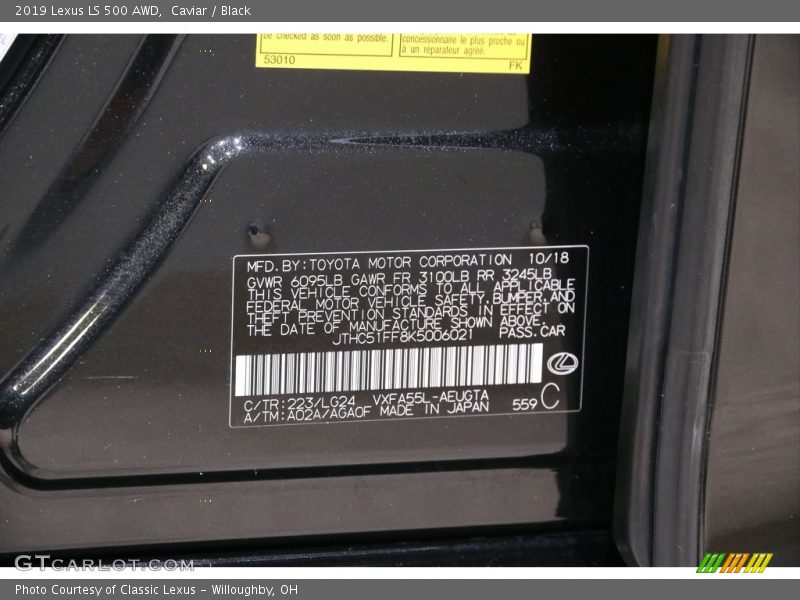 Caviar / Black 2019 Lexus LS 500 AWD