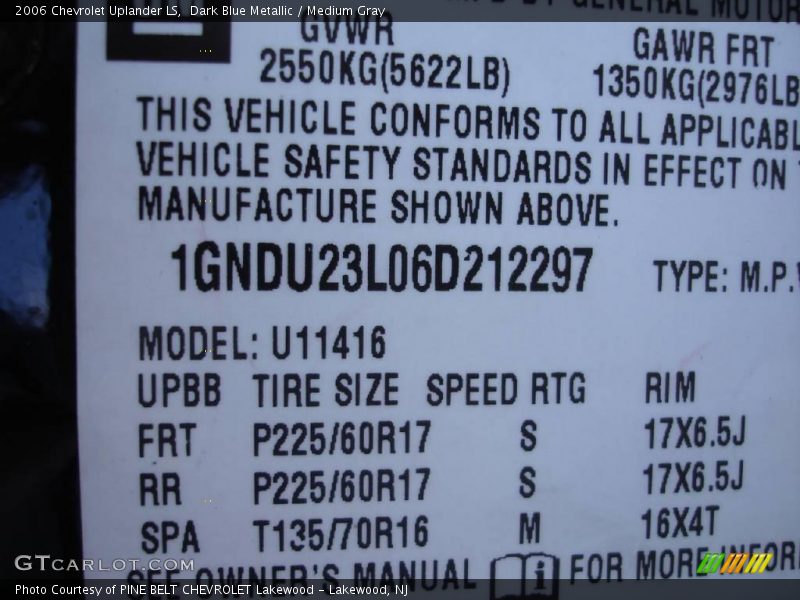 Dark Blue Metallic / Medium Gray 2006 Chevrolet Uplander LS