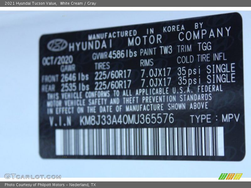 White Cream / Gray 2021 Hyundai Tucson Value