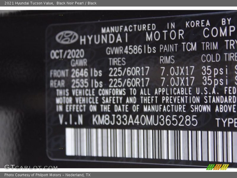 Black Noir Pearl / Black 2021 Hyundai Tucson Value