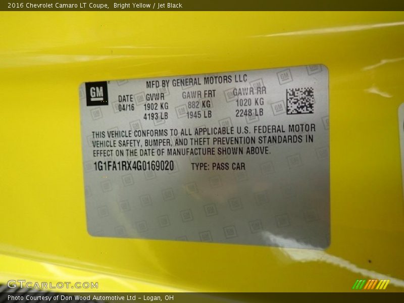 Bright Yellow / Jet Black 2016 Chevrolet Camaro LT Coupe