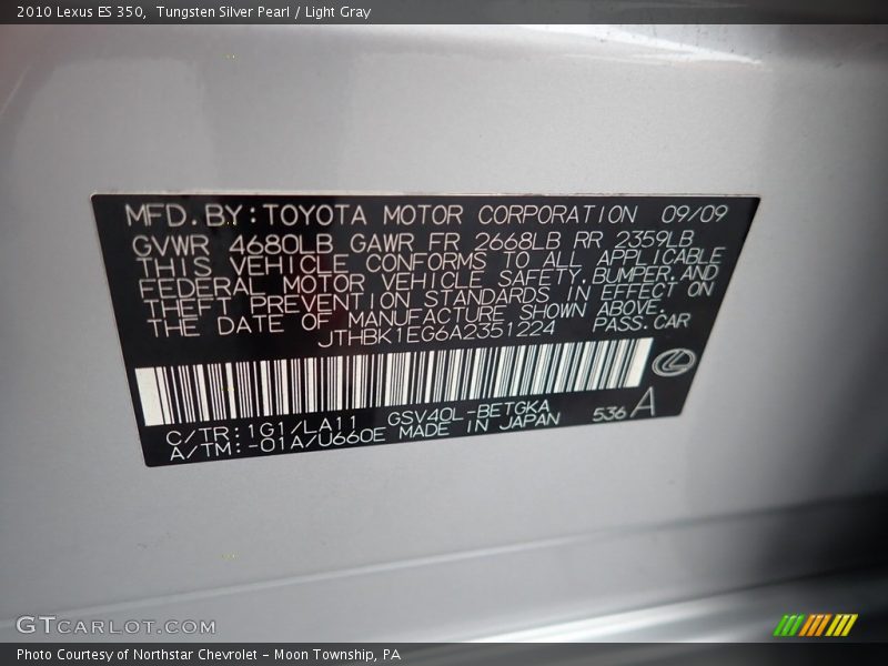 Tungsten Silver Pearl / Light Gray 2010 Lexus ES 350