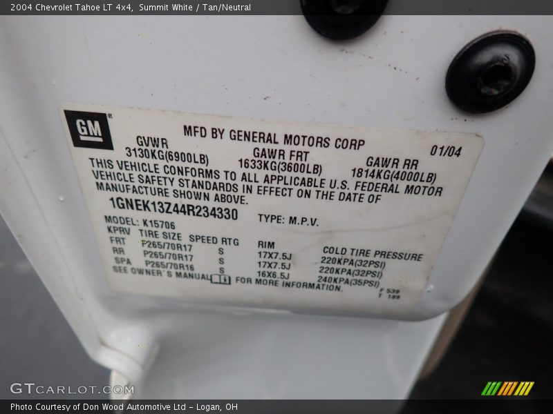 Summit White / Tan/Neutral 2004 Chevrolet Tahoe LT 4x4