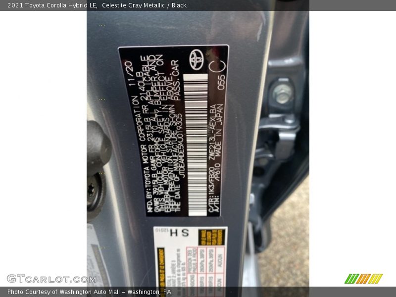 Celestite Gray Metallic / Black 2021 Toyota Corolla Hybrid LE