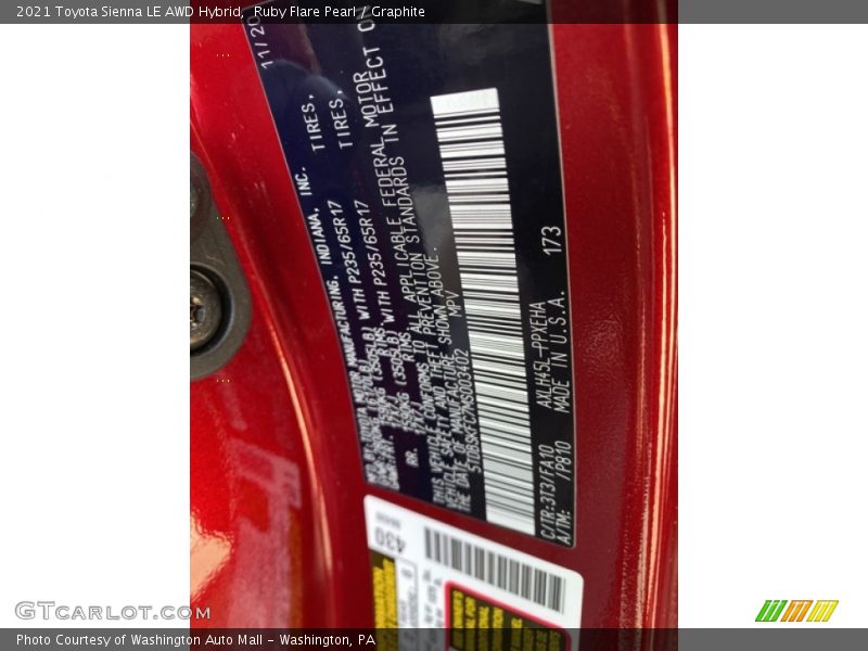 Ruby Flare Pearl / Graphite 2021 Toyota Sienna LE AWD Hybrid