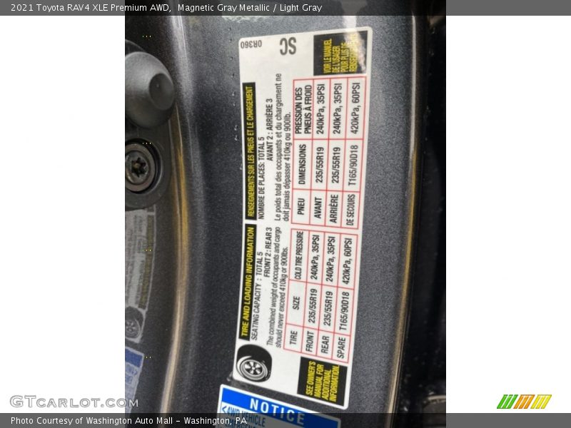 Magnetic Gray Metallic / Light Gray 2021 Toyota RAV4 XLE Premium AWD